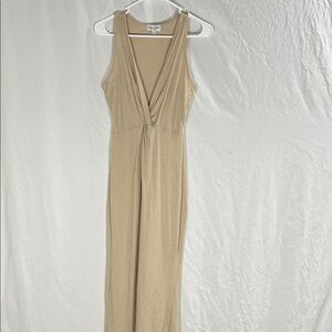 Rolla Coster Beige Tan Ribbed Sleeveless V-Neck Jumpsuit Medium